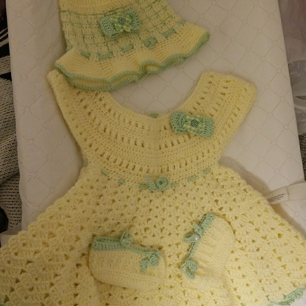 Baby crochet handmade dress set yellow Easter spring